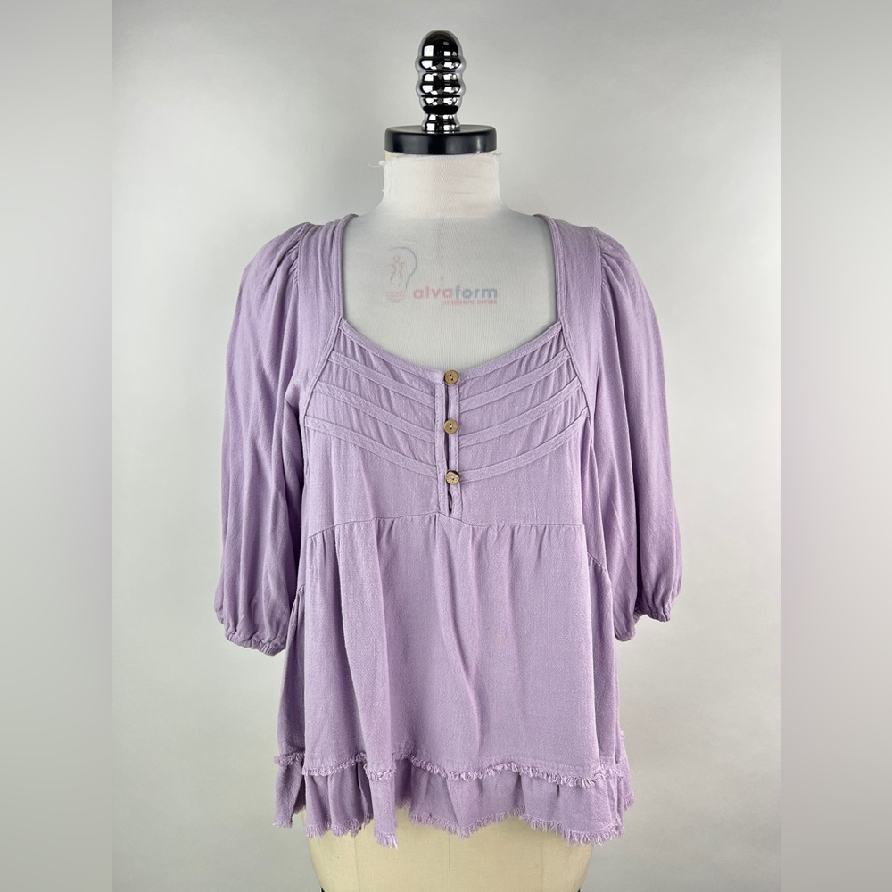 💚 3059. Lavender Balloon Sleeve Peplum Top
